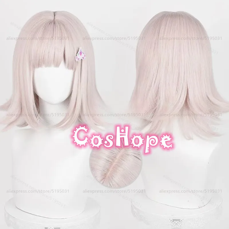 Искусственный парик Nanami с заколкой для волос 34 см короткий серый розовый косплея