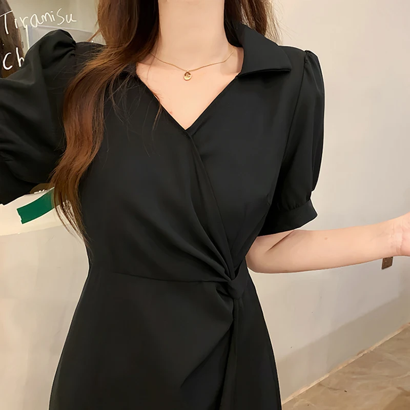 Женское длинное платье-рубашка с V-образным вырезом и коротким рукавом