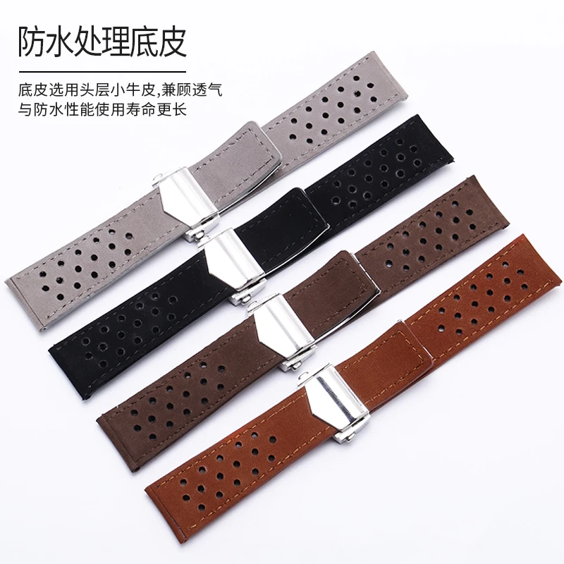 genuine leather watchband for TAG heuer men's watch strap with folding buckle 20mm 22mm Gray Black Brown cow leathr Band