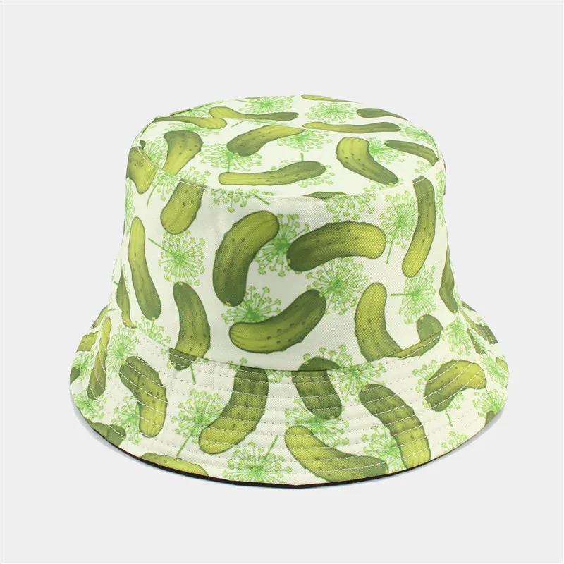 

2022 Cotton Cucumber Pattern print Bucket Hat Outdoor Travel Sun Cap For Men And Women 134