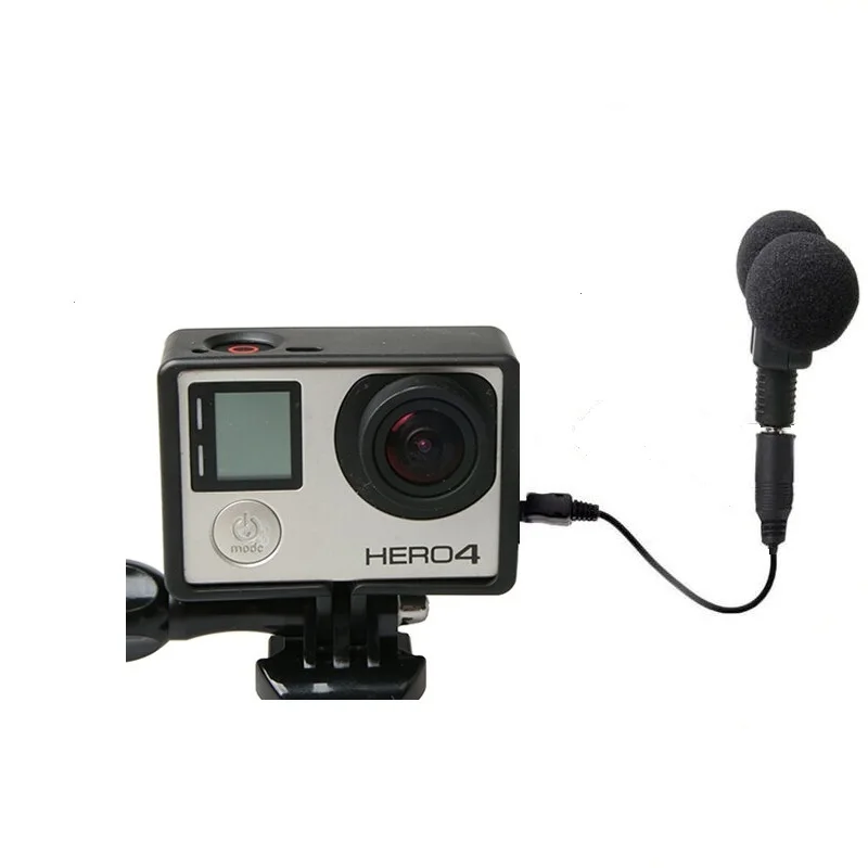 Фото Профессиональный мини-стереомикрофон + чехол со стандартной рамкой для Gopro Hero 4 3+ 3 USB-адаптер для микрофона 3,5 мм, аксессуары для шнура №2