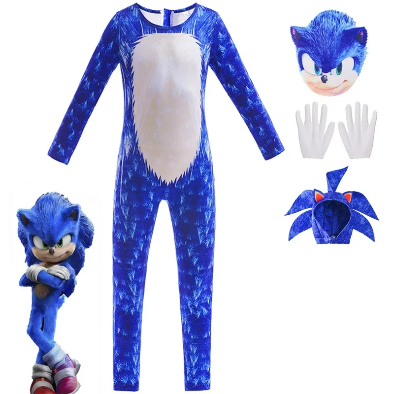 

Sonic The Hedgehog Costume Anime Game Hedgehog Jumpsuit Cospaly with White Gloves Gift Children Theme Party Halloween Costumes
