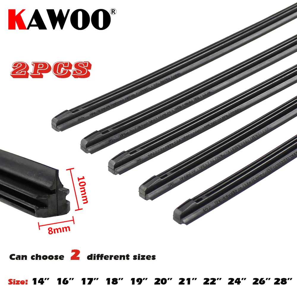 

Автомобильные всесезонные щетки стеклоочистителя KAWOO, 2 шт., запасные части для стеклоочистителя, полоски из натурального каучука, сменные детали для стеклоочистителя, 8 мм, 14-28 дюймов