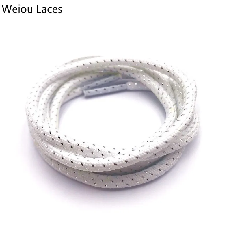 Weiou 4.5mm Cool Glitter Lace Metallic Round Cross Grain Sparkle Bootlaces Shiny White Black Shoelaces For Athletic Sports Shoes