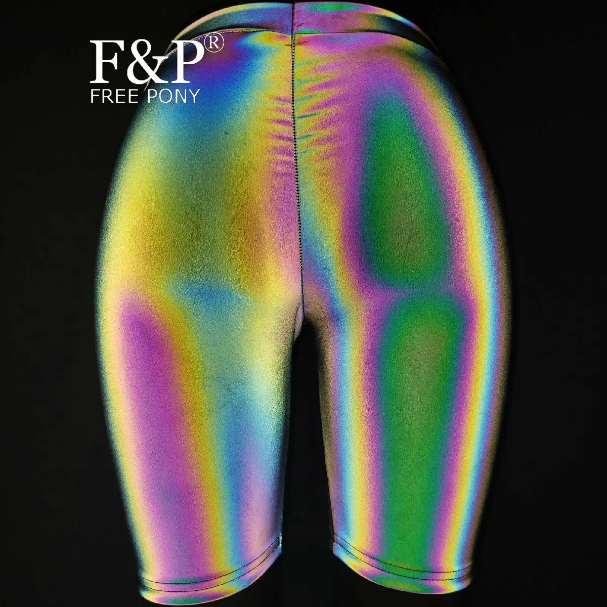 

Оригинальная одежда ручной работы, радужные голографические светоотражающие велосипедные шорты с высокой талией для активного спортзала, тренировок, йоги