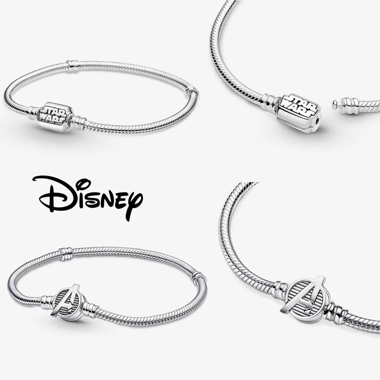 

Disney 925 Sterling Silver Bracelet Moments Sparkling Mickey Mouse Heart Clasp Snake Chain Bracelet for Women DIY Charms Beads