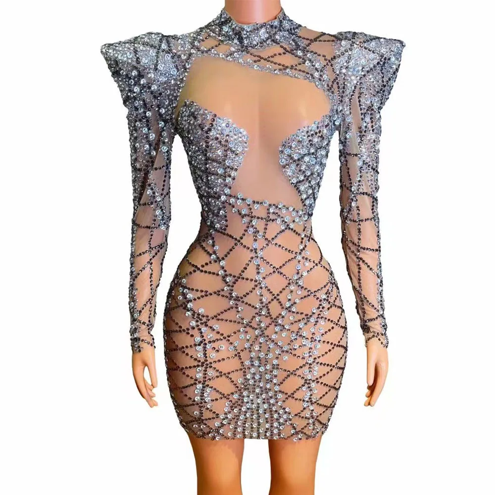 

Женское вечернее платье с длинным рукавом, серебристое, черное