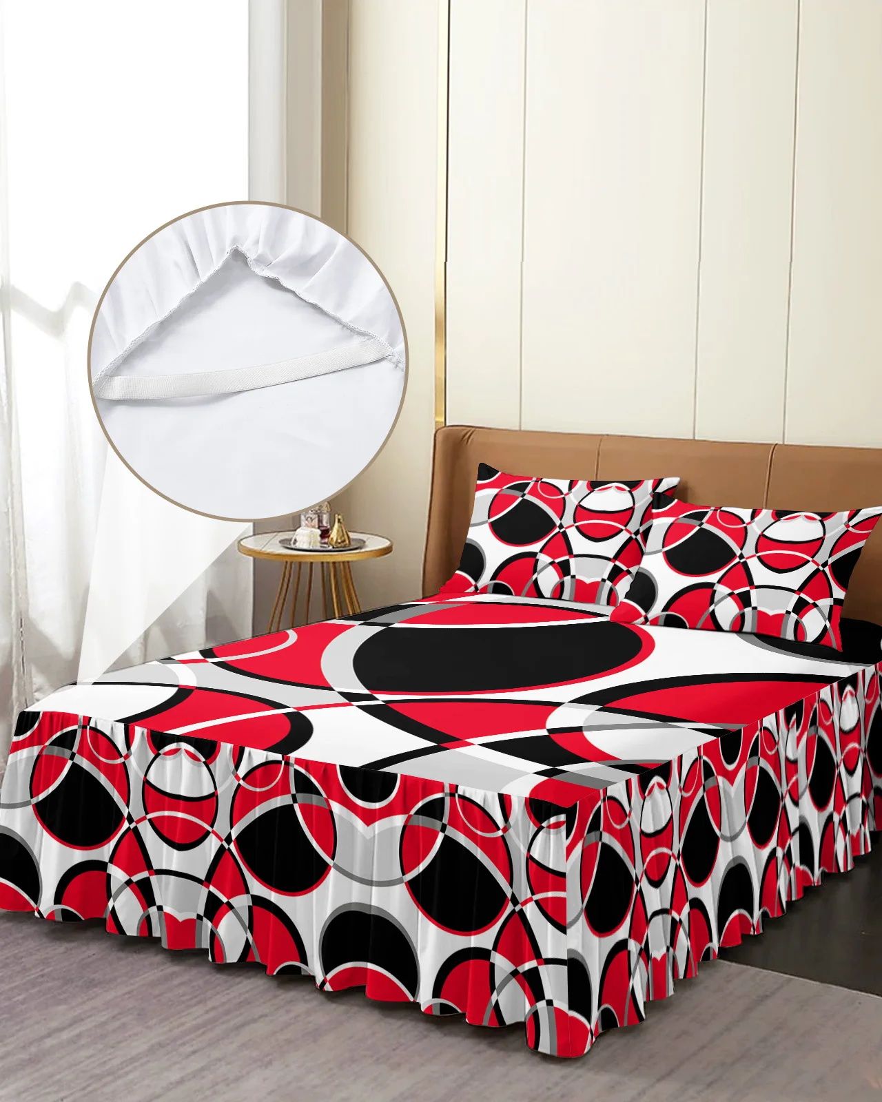 

Геометрическое абстрактное современное художественное красное постельное белье, эластичное постельное белье с наволочками, наматрасник, Комплект постельного белья, простыня