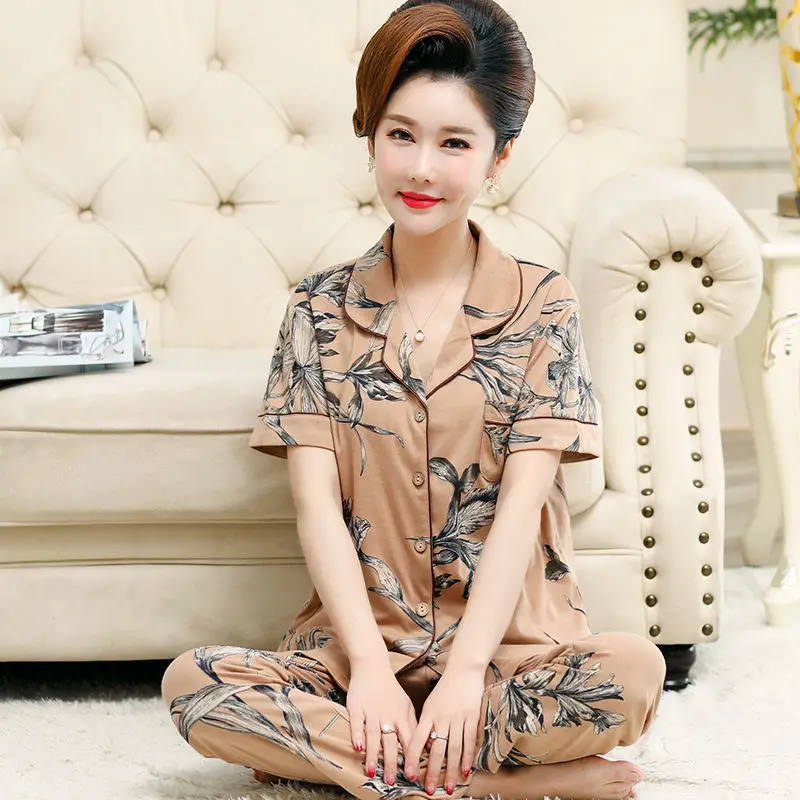 Женская пижама на пуговицах кардиган с принтом и брюки для женщин среднего