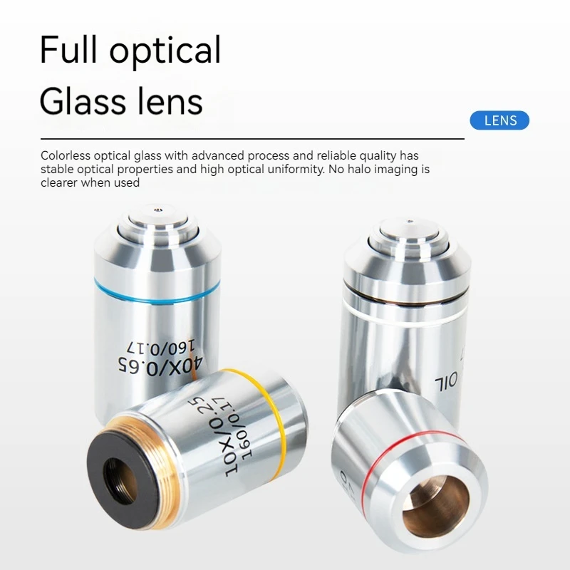 195 Чистая медь ахроматический объектив Биологический микроскоп 4X 10X 20X 40X 60X 100X