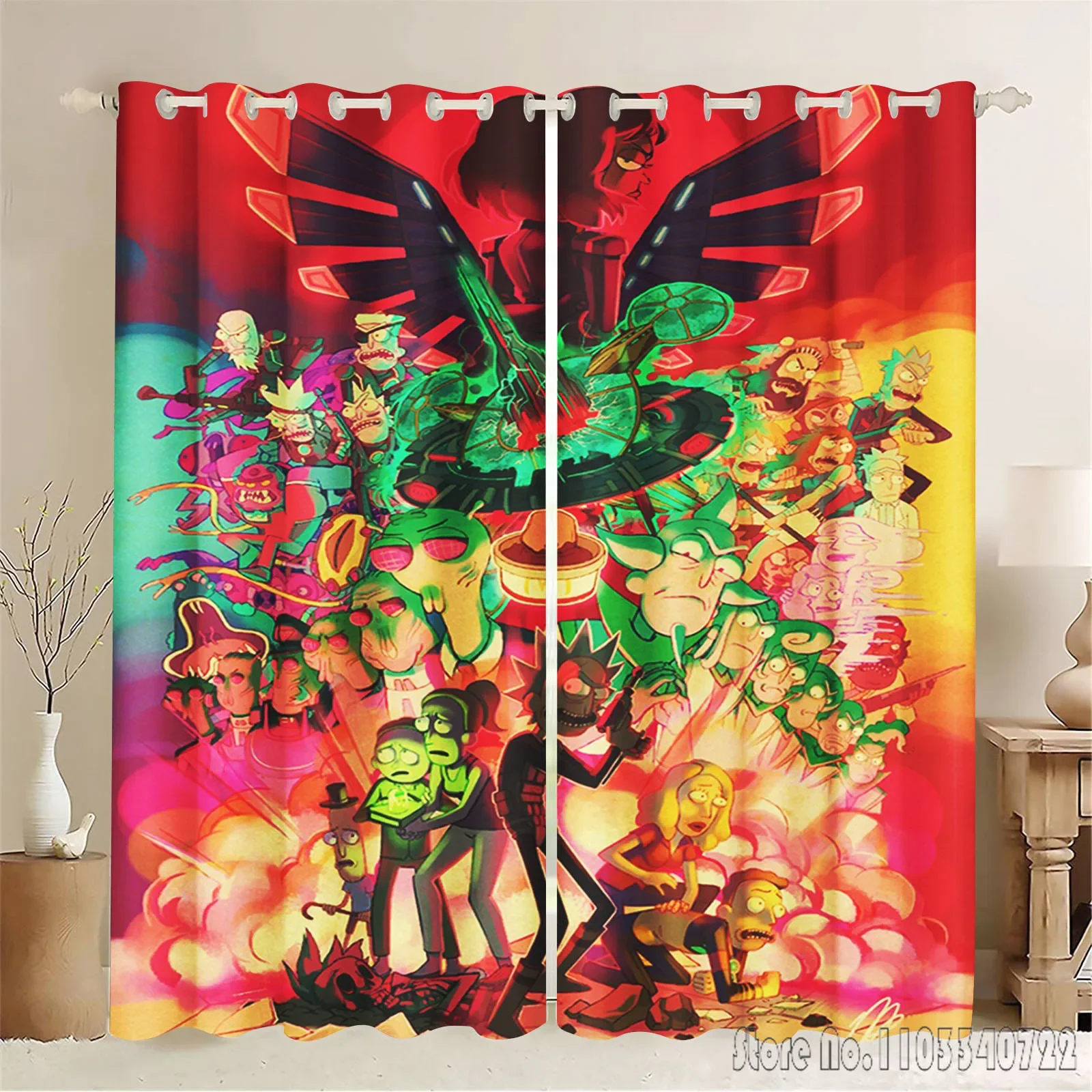 100% полиэстер домашние аниме R-Rick-Morty шторы для гостиной перфорированные
