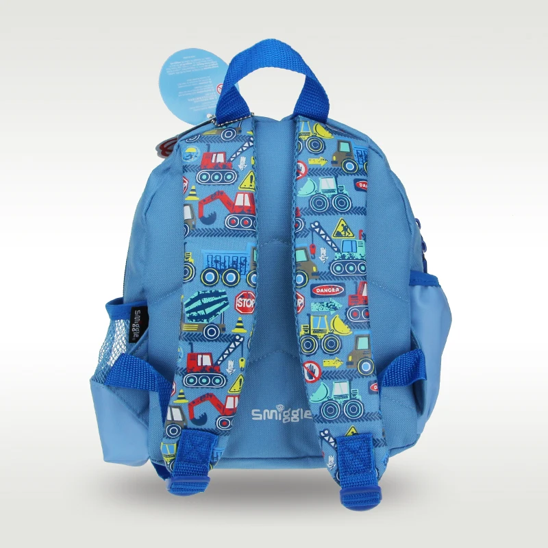 Australia Original Smiggle Children's Schoolbag Boy Baby Shoulder Backpack Sky Blue Engineering Car 1-4 Years Bags Small 11 Inch