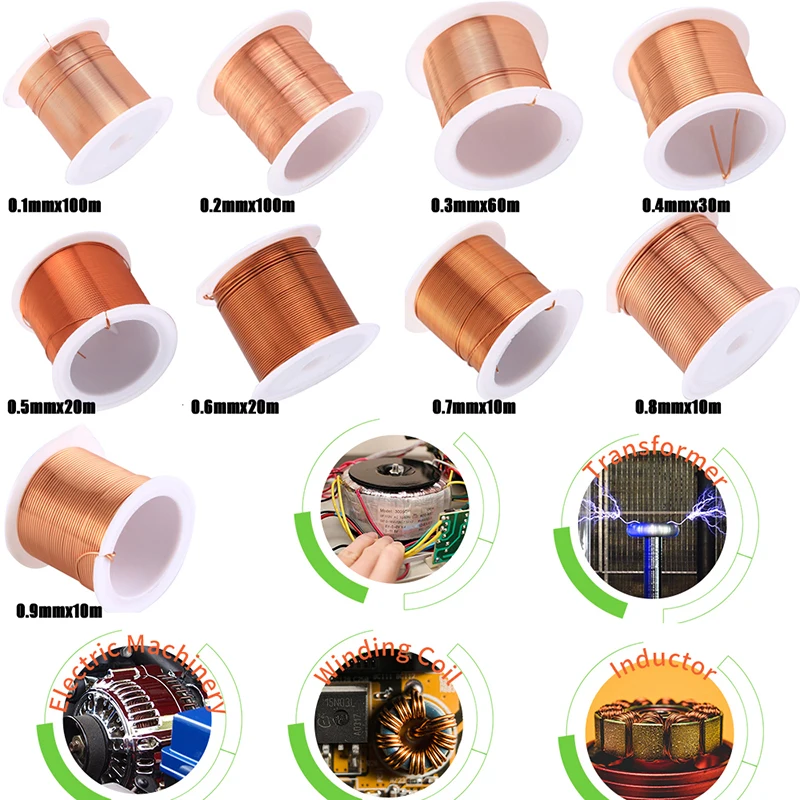 100m-10m Dia. 0.1mm-0.9mm Cable Copper Magnet Wire Enameled Wire Round Magnetic Coil Copper Winding