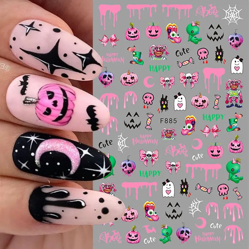 

Halloween 3D Nails Sticker 2022 Trend Sliders Anime Cute Spooky Skull Cartoon Manicure Christmas Decorations Nail Decals Design