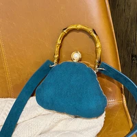 luxury faux suede shoulder bag faux bamboo handle women handbags brands small shell bags for women crossbody bag 2022 mini purse
