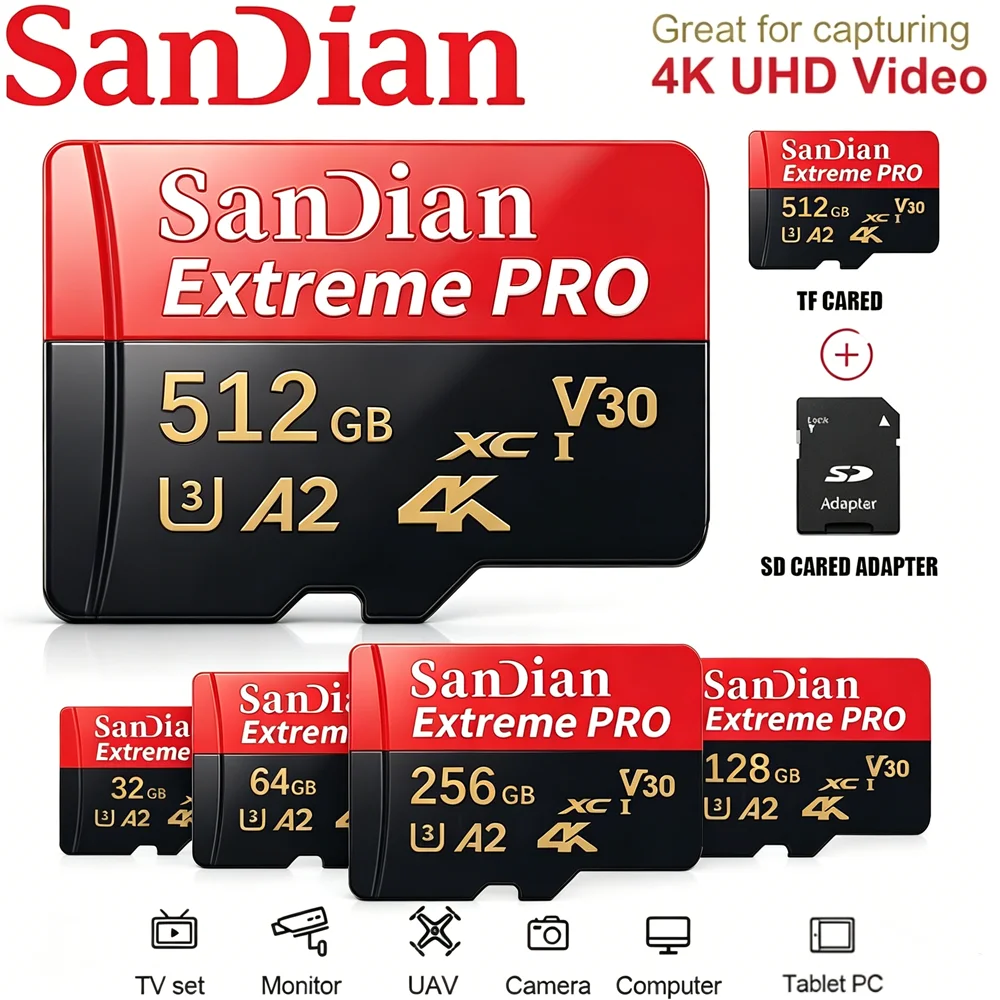 Фото Карта памяти Micro TF SD 32GB 64GB 128GB 512GB U3 V30 A2 высшего качества для Android-смартфонов Samsung Galaxy, расширение памяти №1