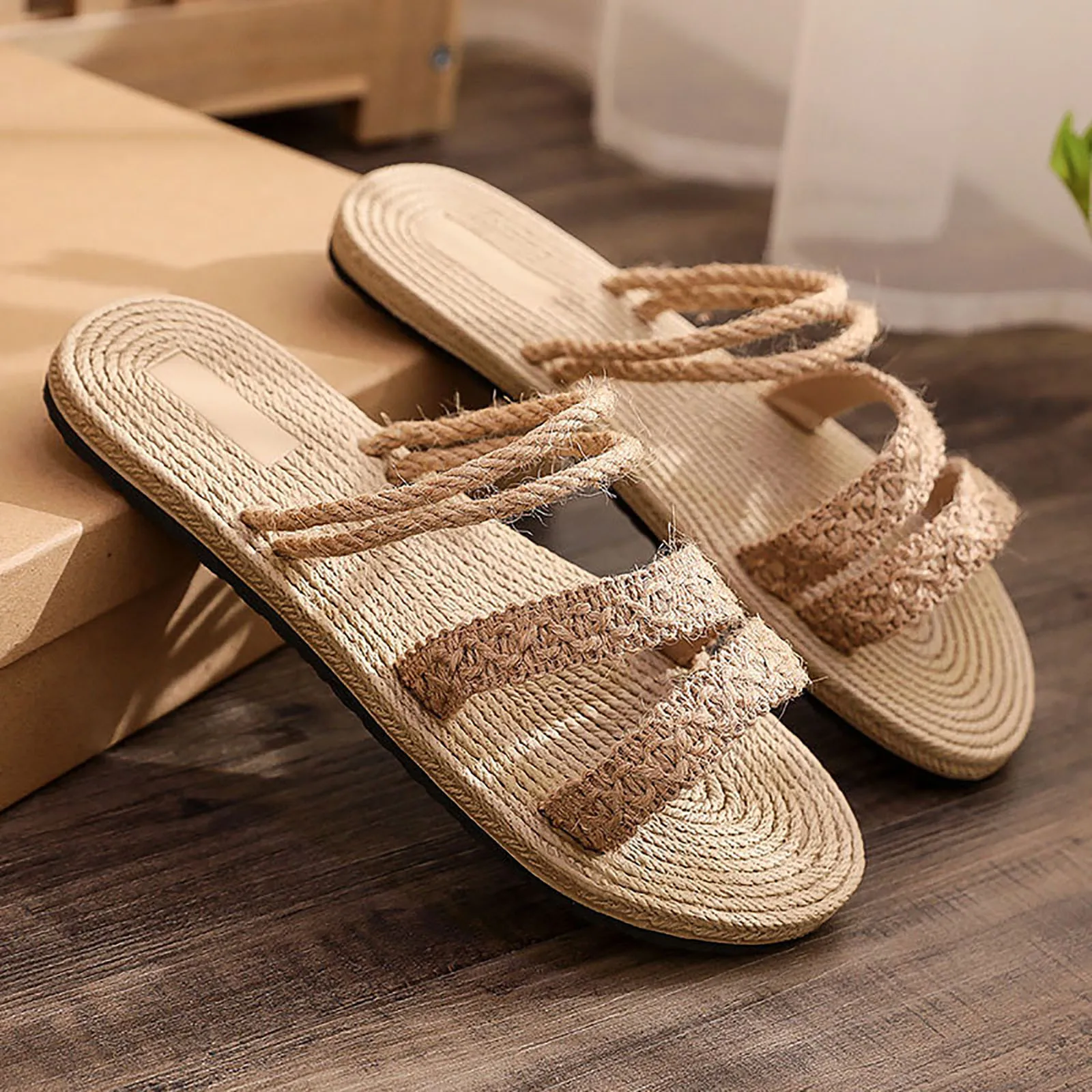 Summer Women Girls Slippers Bohemian Style Flat Casual Sandals Ladies Solid Color Straw Linen Elegant Beach Shoes 2022 |