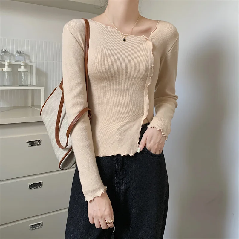 Офисные женские кавайные Лепестковые кружевные дизайнерские облегающие вязаные