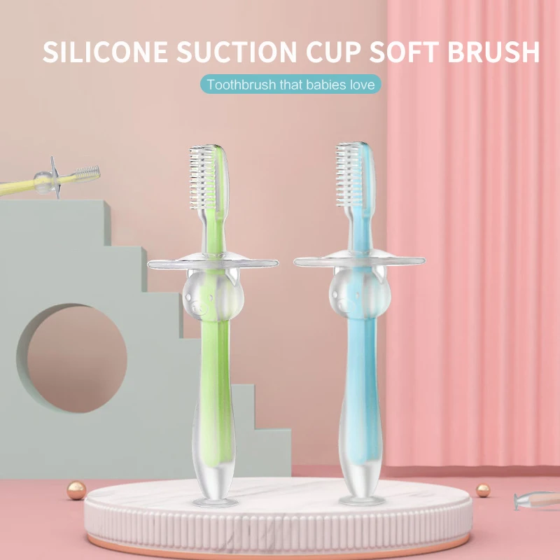 

Baby Training Silicone Three-dimensional Milk Toothbrush with Standing Suction Cup Silicone Toothbrush with Baffle Toothbrush