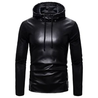 pu hoodies womens casual shirts solid color patchwork sweatshirts long sleeves hooded pullover men tights black motorcycle suit