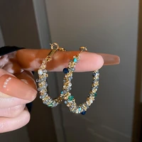 luxury colorful big crystal pearl hoop earrings for women geometric round rhinestone circle earrings statement party jewelry