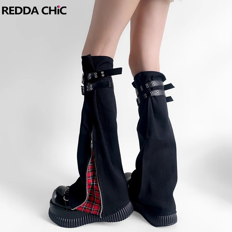 REDDACHiC клетчатые лоскутные женские гетры на молнии в стиле ретро джинсовые черные