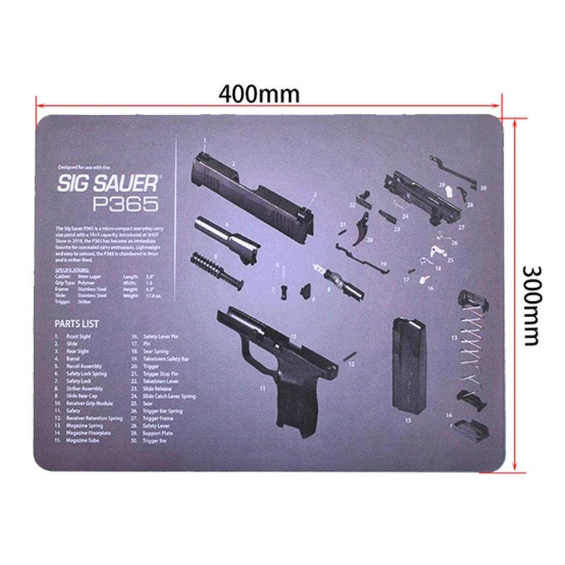 Резиновый коврик для мыши чистки пистолета HK USP 1911-3D Glock CZ-75 Ruger Sig Sauer P220 P226 P229 P365
