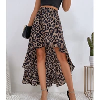 casual chic women leopard print skirt 2022 new fashion print skirt irregular hem ruffled elastic waist sexy midi a line skirt