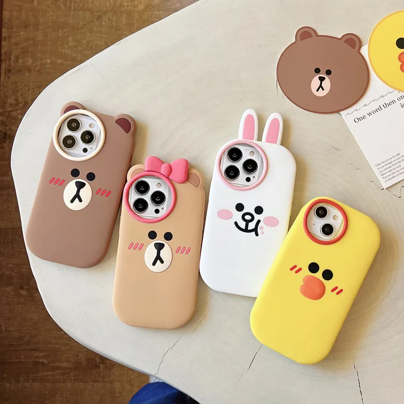 

Line Friends for Iphone14 Cute Mobile Phone Case Silica Gel Soft Shell Apple 13Pro Anti Fall Case 12 Genuine Brown Bear