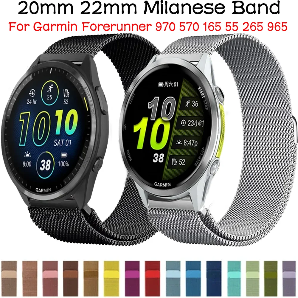 Фото Миланский ремешок 20 мм 22 мм для Garmin Forerunner 570 970 165 55 965 265, браслет-ремешок Garmin Venu 3 Active 6 5 Vivoactive 6 5 Belt №1