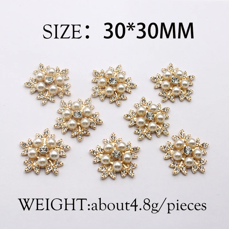 

New 5PCS30 * 30MM Gold Bottomed Pentagonal Star Rhinestone Pearl Is Used For Sewing Cthing, Bowknot Hair Accessories, Wedding De