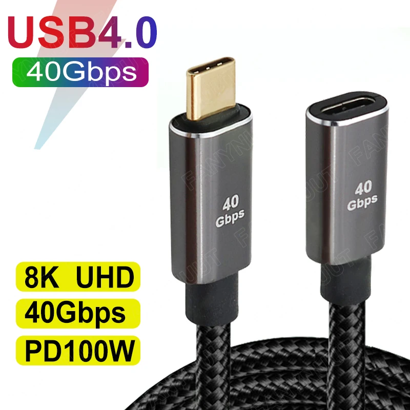 

USB4.0 40Gbps Extension Cable Thunderbolt 4 8K@60Hz USB-C Male To Female Monitor PD 100W 5A Fast Charging Cable For Macbook Pro