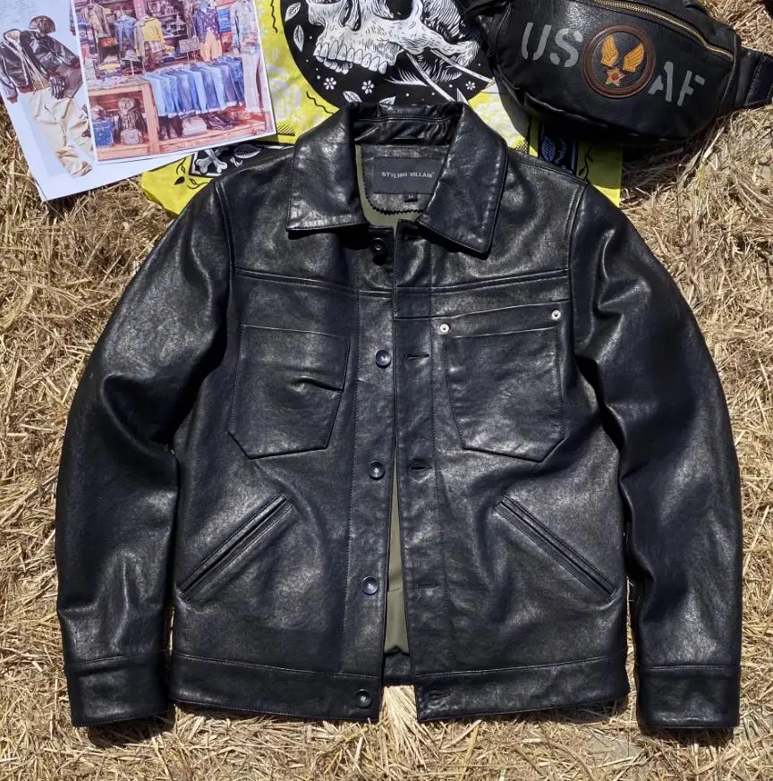 

Free shipping.2023 Brand new mens tanned sheepskin coat.fashion casual genuine leather jacket.slim fit quality leather cloth