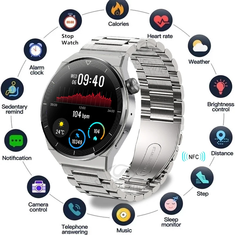 

Смарт-часы AMOLED мужские водонепроницаемые с поддержкой NFC и Пульсометром