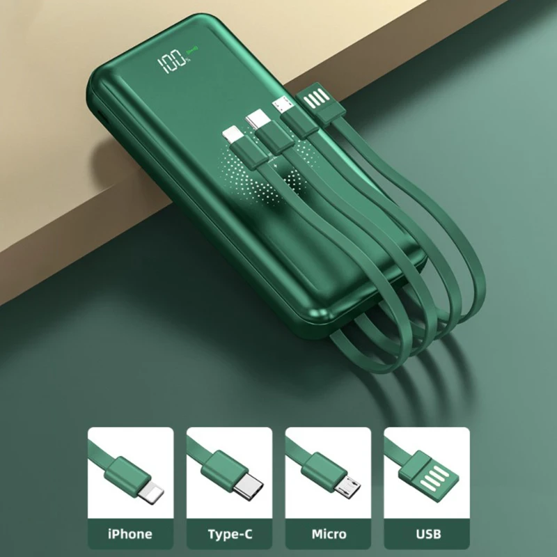 

20000mAh Qi wireless charger power bank built-in 4 cables power bank portable external battery charger for Xiaomi iPhone