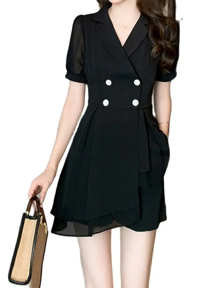 

Temperament Suit Suit Pleated Stitching Short-Sleeved Dress + Shorts Two-Piece Set 2022 Summer New Fashion Women'S Clothing
