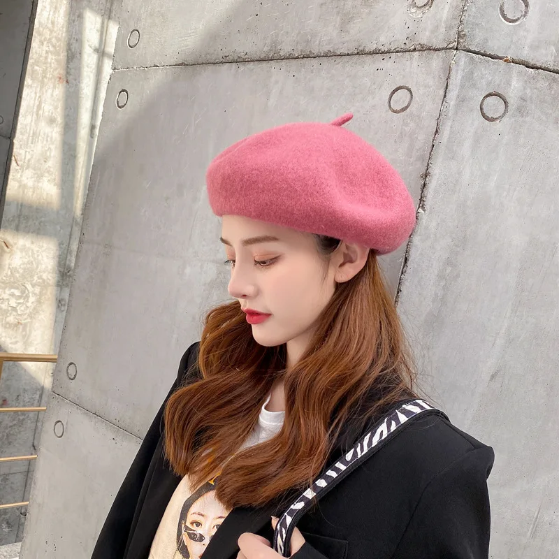 

17 Colors Autumn Winter Hat Wool Thick Berets French Artist Beret Women Painter Hat Girls Berets Female Warm Cap Beanies