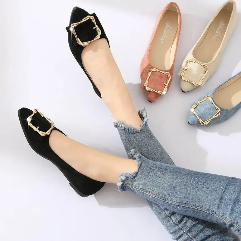 

3 pcs Female Autumn Style Korean Style Black Tip Flat Top Shoes Low Heel Shallow Mouth lykj-yx