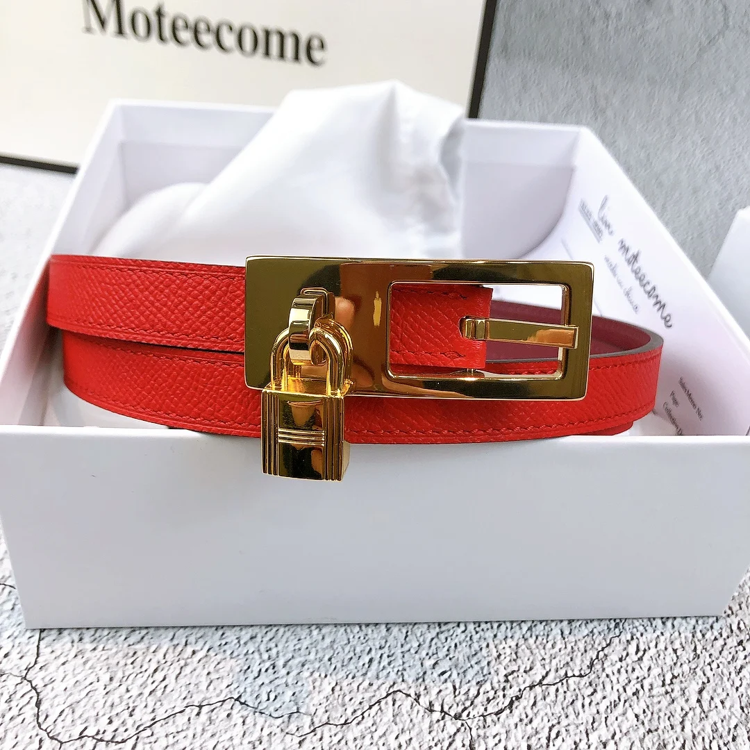 Новый кожаный ремень женский с замком простой и универсальный юбками тонкий из