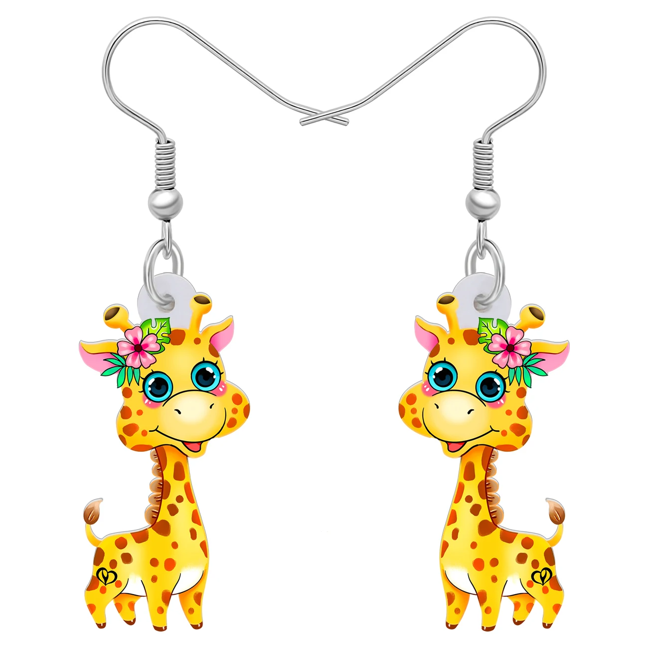 

Bonsny Acrylic Cute Yellow Smile Giraffe Dangle Drop Sweet Animals Earrings Fashion Decorations Charms For Women Teens Gifts