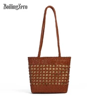 woven leather tote handcrafted woven handbag shoulder bags salamander bonded leather bag hollow out vintage style for lady