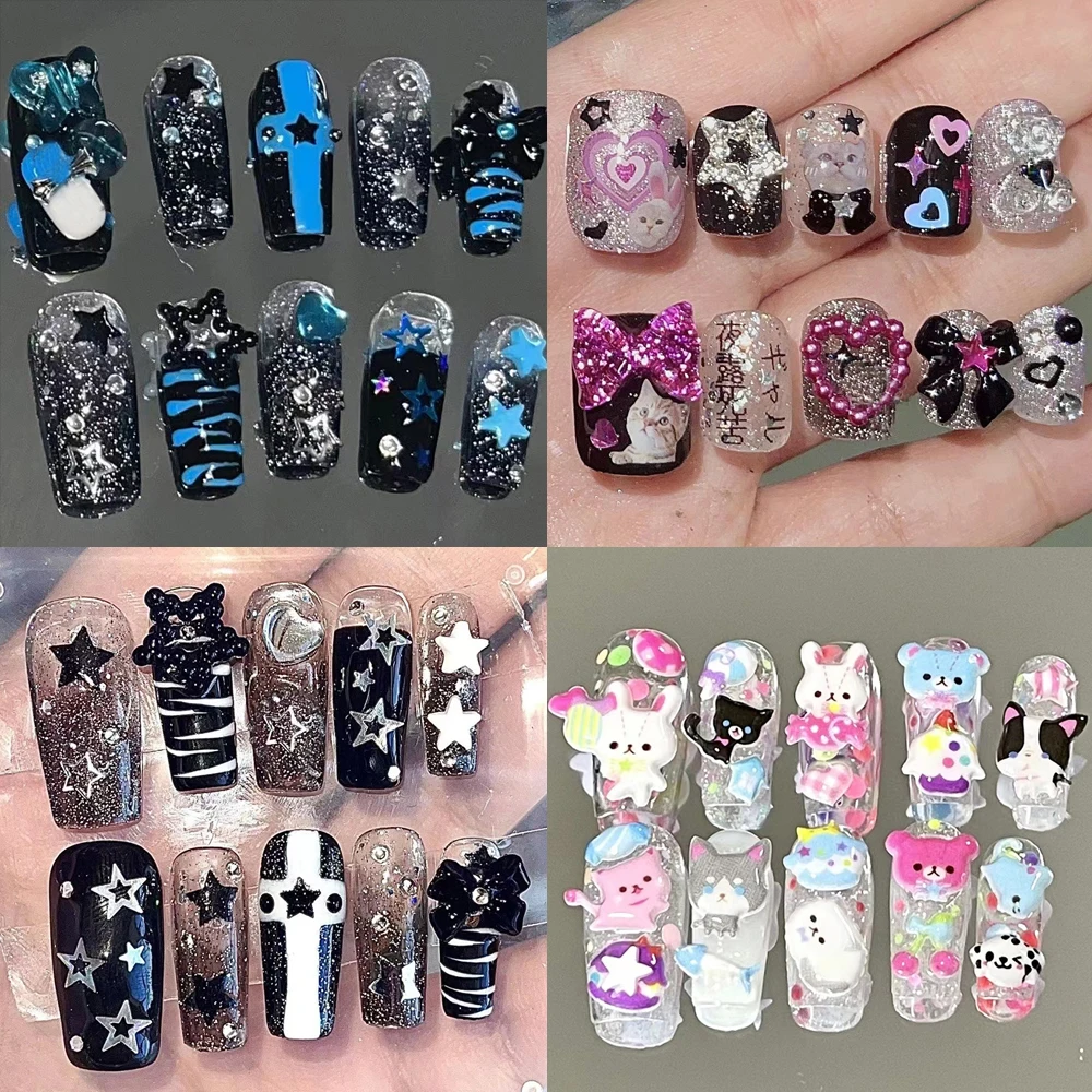 Kawaii Sanriod Y2K острая девушка пресс на ногти искусство Блеск градиентные звезды Hello