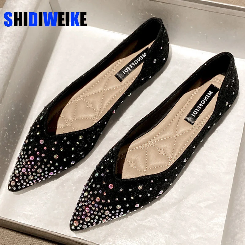

Bling Sequined cloth flats women pointed toe moccasins crystal shoes ladies ballerina glitter soft bottom loafers shoes woman
