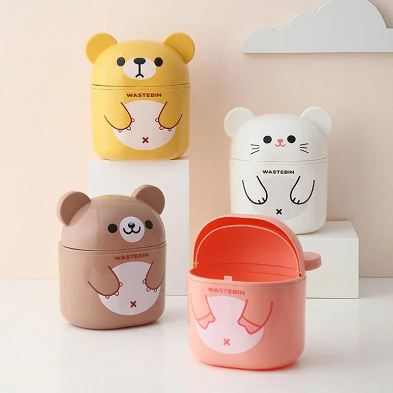 Мини-раскладной Мусорный Бак С Крышкой Дизайн Милым Медведем Экологически