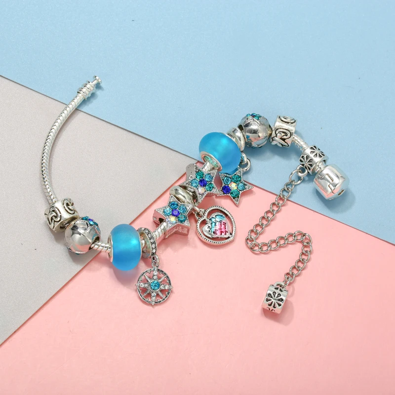 TOGORY Лидер продаж браслет с космической звездой и синими муранскими бусинами