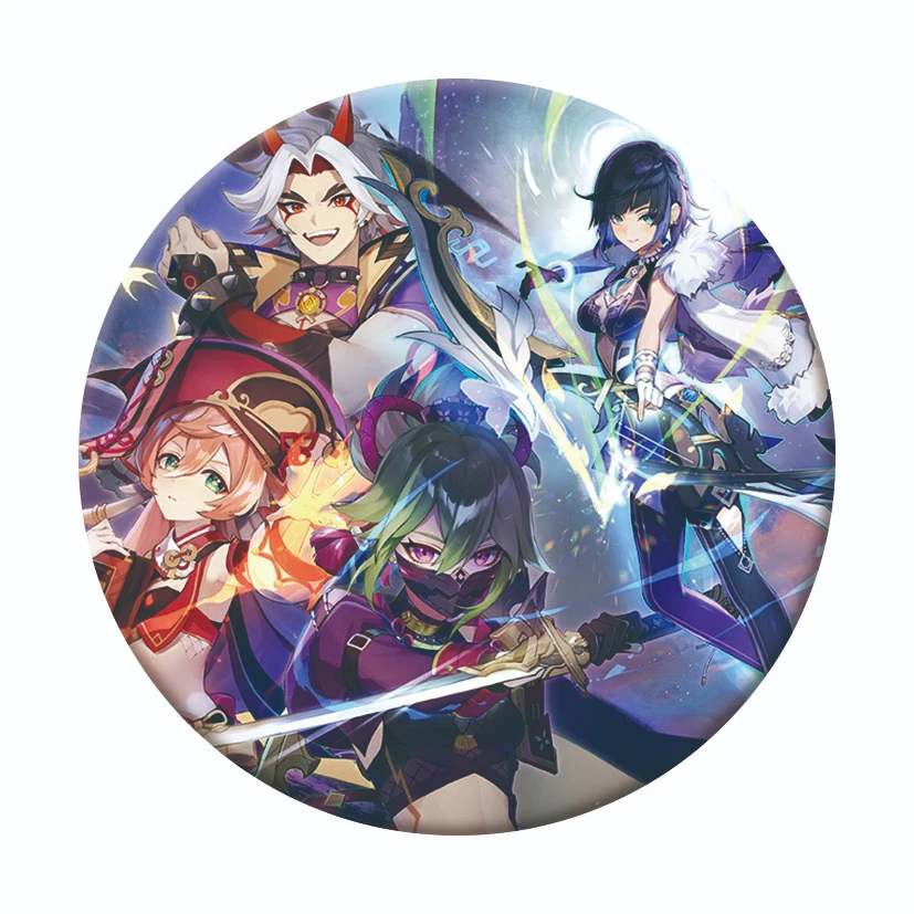 Фото Значок Lucky Fishsama Anime Genshin Impact Raiden Shogun, милые броши Ganyu, мультяшный значок для рюкзака, аксессуары для одежды, подарок №2
