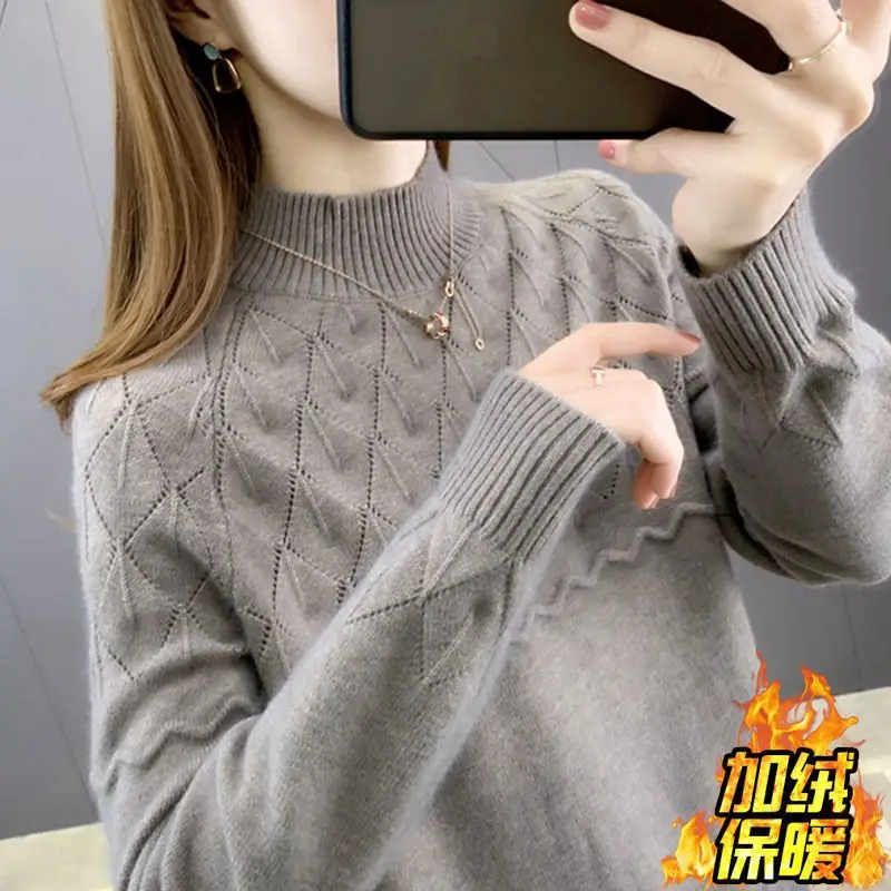 

Half High Collar Winter Women Sweater Fashion Loose Fit Casual Shirring Screw Thread Autumn Pullover Sweater Female Jumper T757