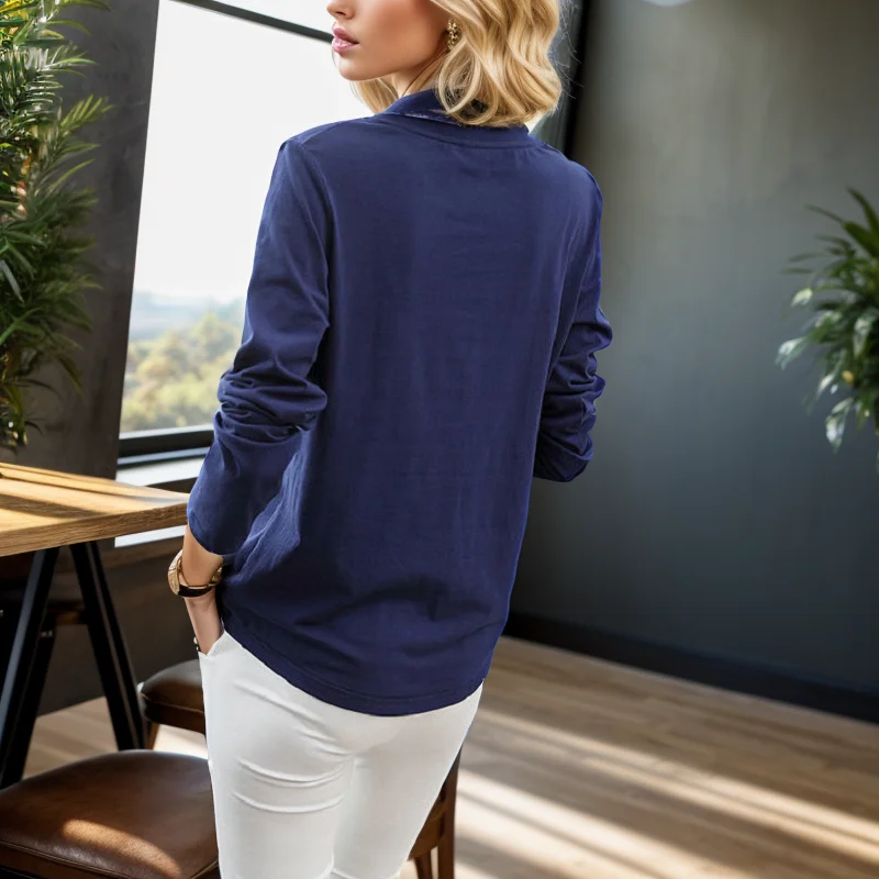 Новинка Весна 2023 модная футболка женская с длинным рукавом и V-образным вырезом в