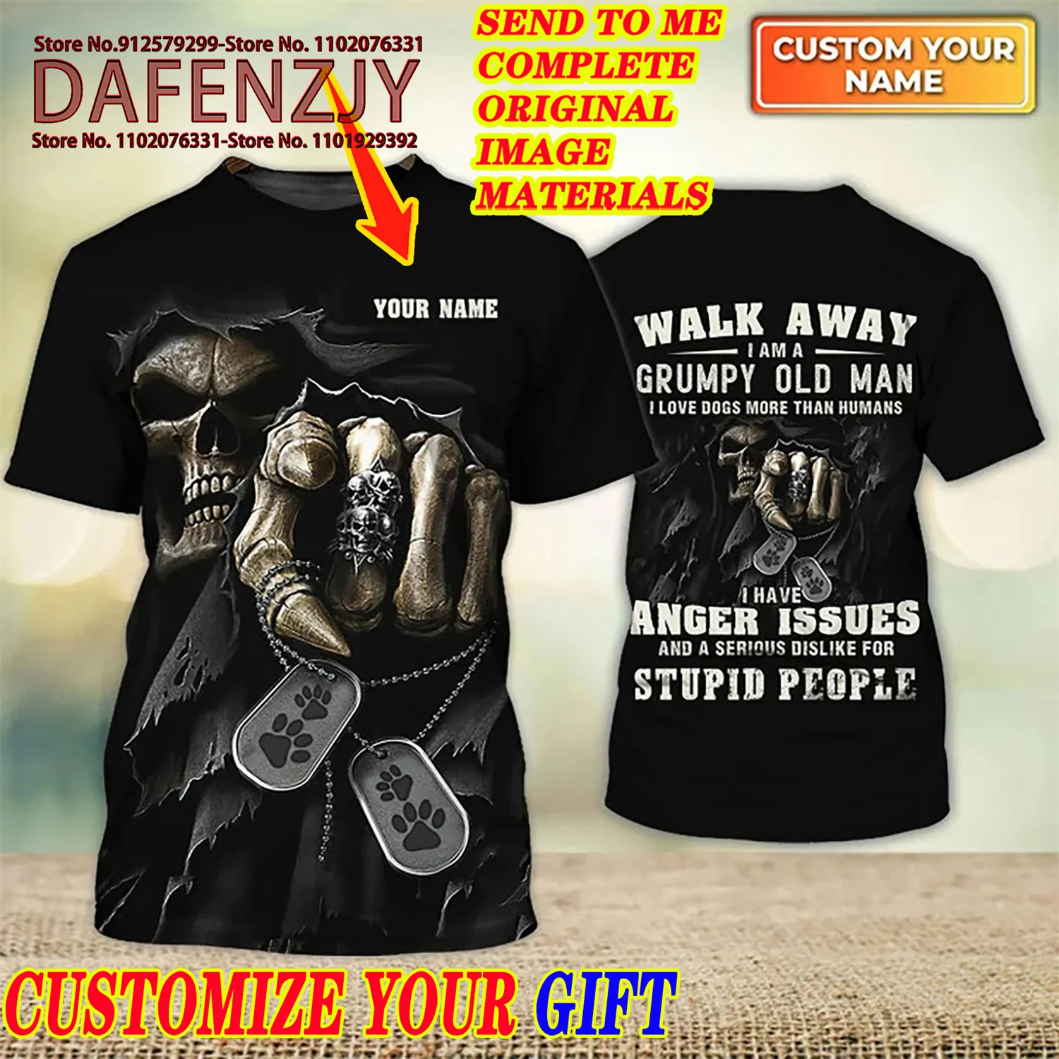 

Summer T Shirt For Men Gothic Skull Custom Your Name 3D Graphic Tee Casual O-neck Short Sleeve Top