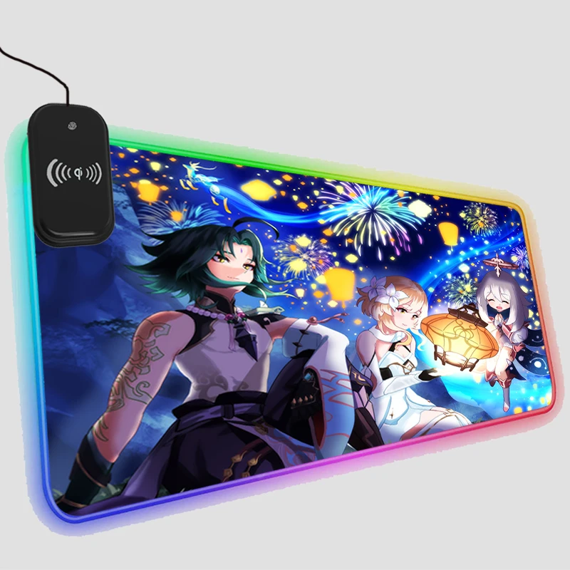 

Офисные аксессуары телефон Беспроводная зарядка RGB коврик для мыши светодиодный игровой Genshin ударопрочный компьютер офис ноутбук Противос...